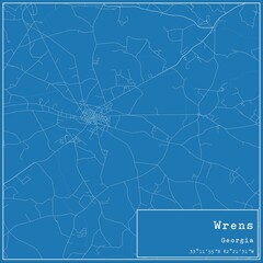 Blueprint US city map of Wrens, Georgia.