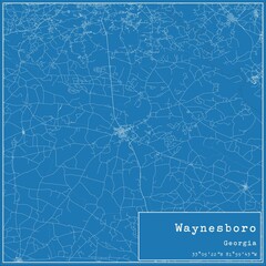 Blueprint US city map of Waynesboro, Georgia.