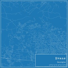 Blueprint US city map of Evans, Georgia.