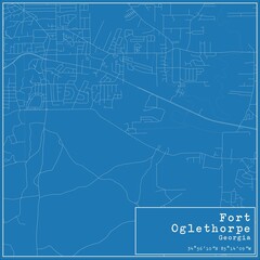 Blueprint US city map of Fort Oglethorpe, Georgia.