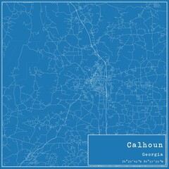 Blueprint US city map of Calhoun, Georgia.
