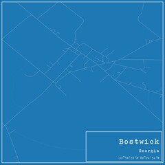 Blueprint US city map of Bostwick, Georgia.