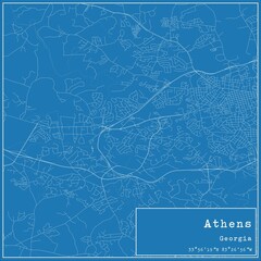 Blueprint US city map of Athens, Georgia.