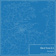 Blueprint US city map of Hartwell, Georgia.