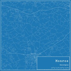 Blueprint US city map of Monroe, Georgia.