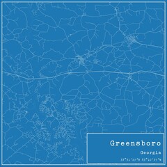 Blueprint US city map of Greensboro, Georgia.