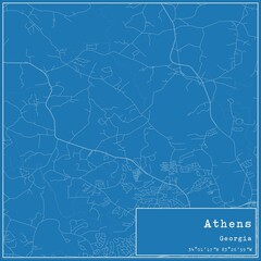 Blueprint US city map of Athens, Georgia.