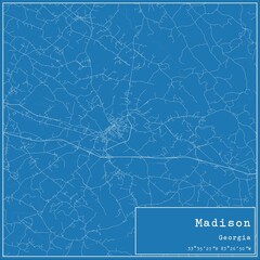 Blueprint US city map of Madison, Georgia.