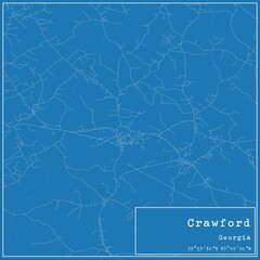 Blueprint US city map of Crawford, Georgia.