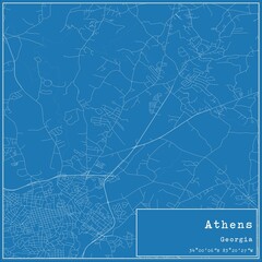 Blueprint US city map of Athens, Georgia.
