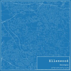 Blueprint US city map of Ellenwood, Georgia.