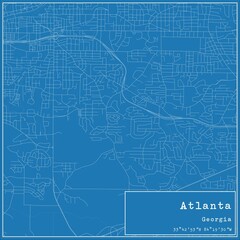 Blueprint US city map of Atlanta, Georgia.