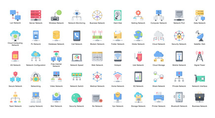 Network Flat Icons Consulting Networking Connection Color Iconset 50 Vector Icons