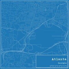 Blueprint US city map of Atlanta, Georgia.