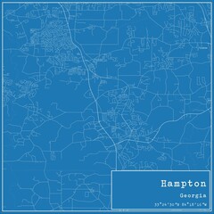 Blueprint US city map of Hampton, Georgia.