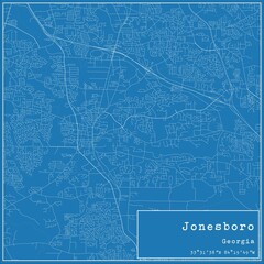 Blueprint US city map of Jonesboro, Georgia.