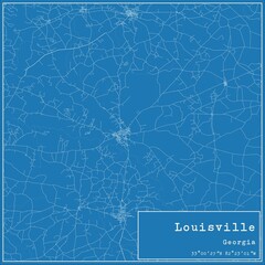 Blueprint US city map of Louisville, Georgia.