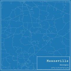 Blueprint US city map of Meansville, Georgia.