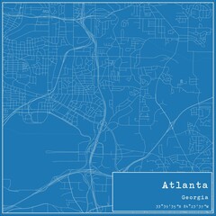Blueprint US city map of Atlanta, Georgia.