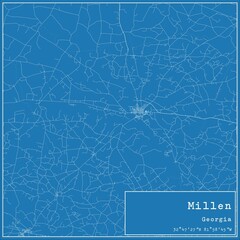 Blueprint US city map of Millen, Georgia.