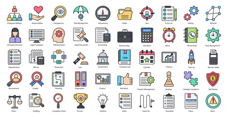 Organization Line Color Icons Accounting Company Law Iconset in Filled Outline Style 50 Vector Icons