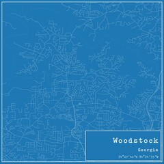 Blueprint US city map of Woodstock, Georgia.