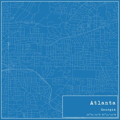 Blueprint US city map of Atlanta, Georgia.