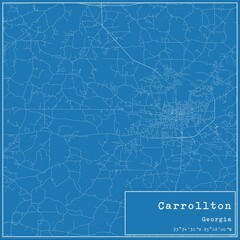 Blueprint US city map of Carrollton, Georgia.