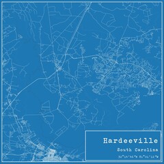 Blueprint US city map of Hardeeville, South Carolina.