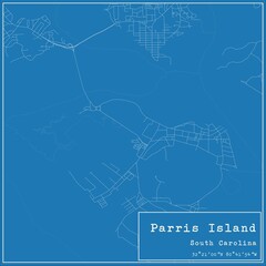 Blueprint US city map of Parris Island, South Carolina.