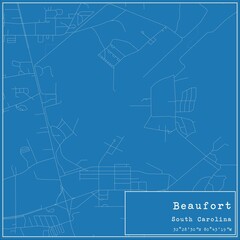 Blueprint US city map of Beaufort, South Carolina.