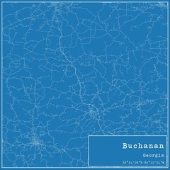 Blueprint US city map of Buchanan, Georgia.