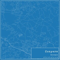 Blueprint US city map of Conyers, Georgia.