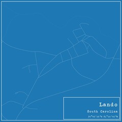 Blueprint US city map of Lando, South Carolina.