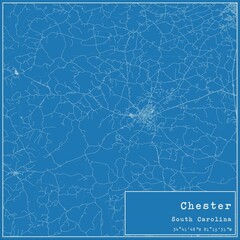 Blueprint US city map of Chester, South Carolina.