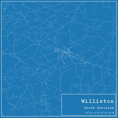 Blueprint US city map of Williston, South Carolina.