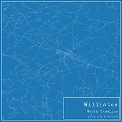 Blueprint US city map of Williston, South Carolina.