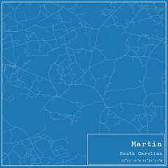 Blueprint US city map of Martin, South Carolina.