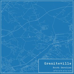 Blueprint US city map of Graniteville, South Carolina.