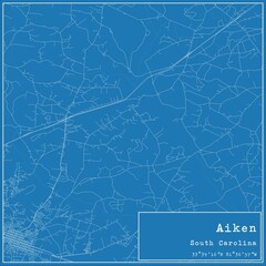 Blueprint US city map of Aiken, South Carolina.