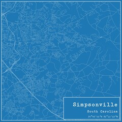 Blueprint US city map of Simpsonville, South Carolina.