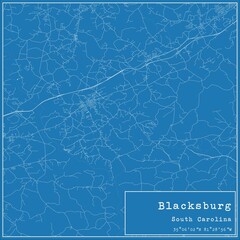 Blueprint US city map of Blacksburg, South Carolina.