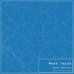 Blueprint US city map of West Union, South Carolina.