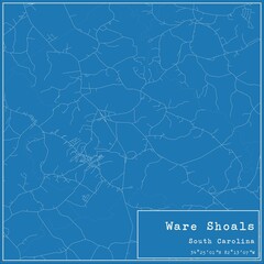 Blueprint US city map of Ware Shoals, South Carolina.