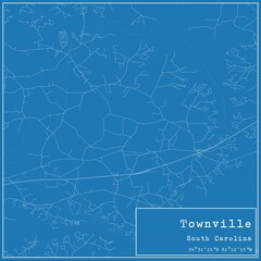 Blueprint US city map of Townville, South Carolina.