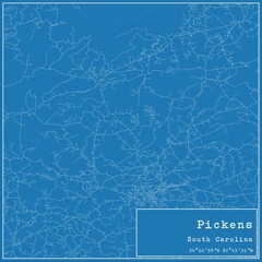 Blueprint US city map of Pickens, South Carolina.