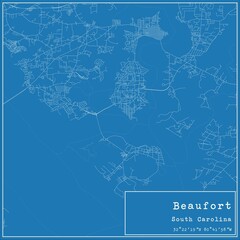 Blueprint US city map of Beaufort, South Carolina.