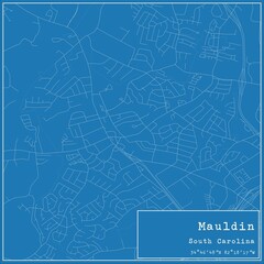 Blueprint US city map of Mauldin, South Carolina.