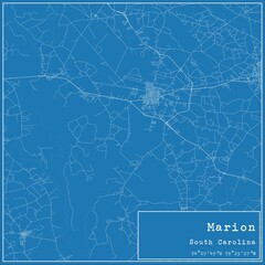 Blueprint US city map of Marion, South Carolina.