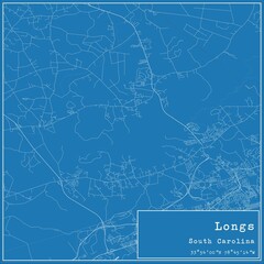 Blueprint US city map of Longs, South Carolina.